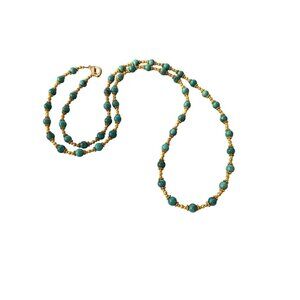 Vintage Gold Tone Turquoise Bead Necklace Art Deco Lobster Clasp 31"